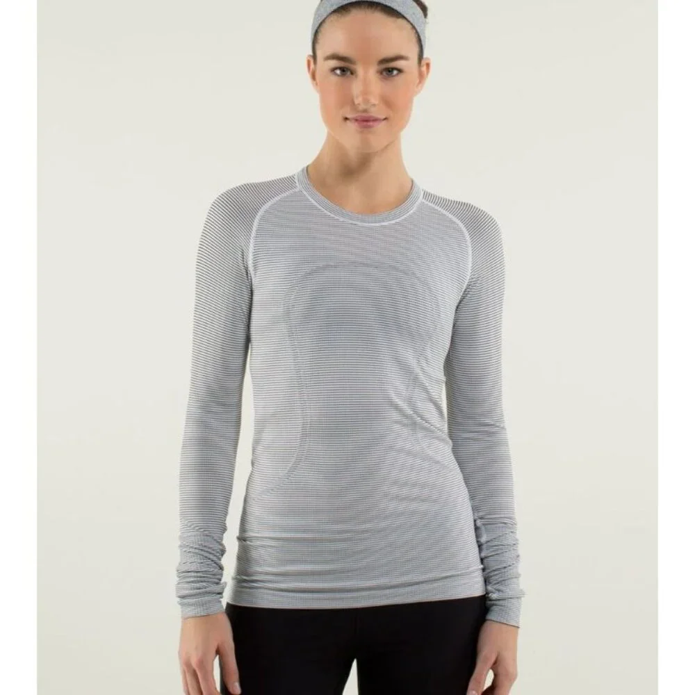 Lululemon Run: Swiftly Tech Long Sleeve *Stripe Black White Size 6